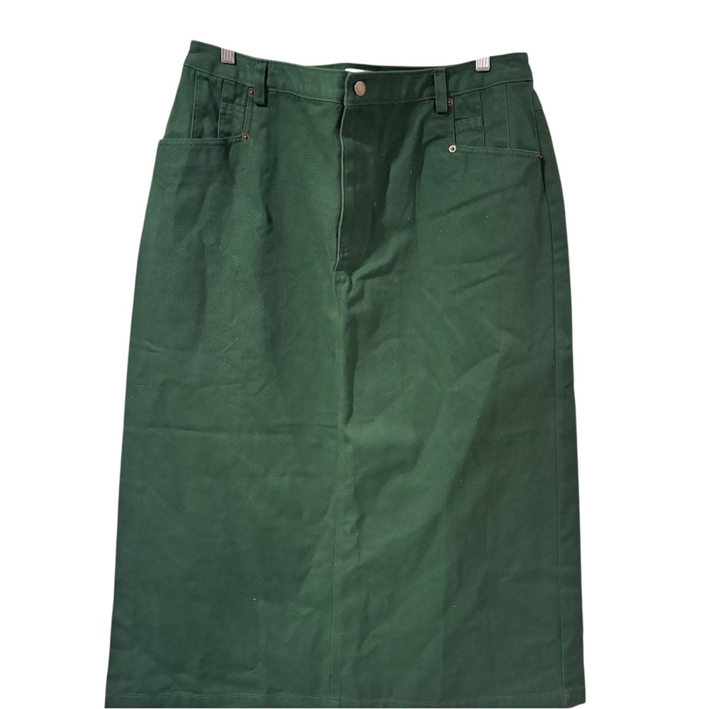 NWT Bridgewater Studio Green Denim Midi Skirt Size 18 High Waisted Casual Boho